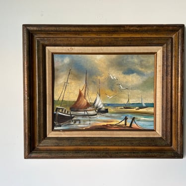 Vintage Impressionist Seascape Oil Painting 