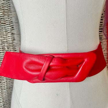 Red Statement Belt, Tapered Wide Leather, Vintage 70s 80s, Calderon 