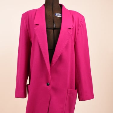 Hot Pink Wool 80s Blazer By Michele, L/XL