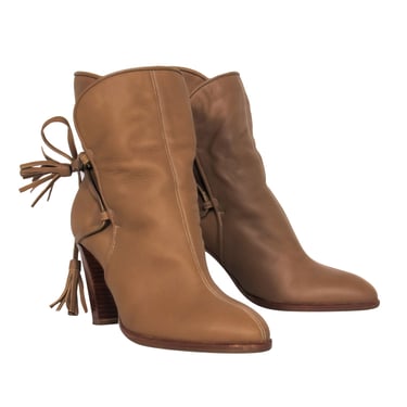 Chanel - Tan Leather Heeled Boot w/ Fuzzy Lining Sz 8