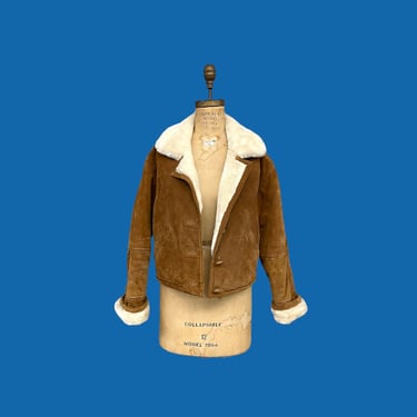 Vintage Coat Retro 2000 Gallery + Genuine Leather + Faux Shearling + Cropped + Brown and White + Size Small + Y2K + Womens Apparel 