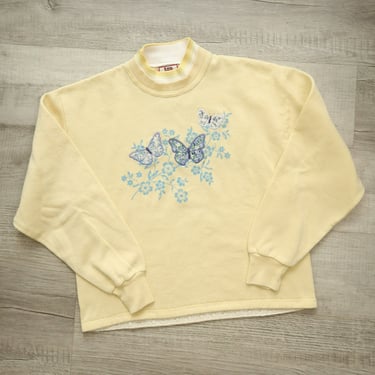 90s Vintage Yellow Butterfly Embroidered Graphic Crewneck