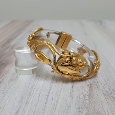 Vintage Inna Cytrine Lucite and Gold Bangle Bracelet - Fine French Costume Jewelry 