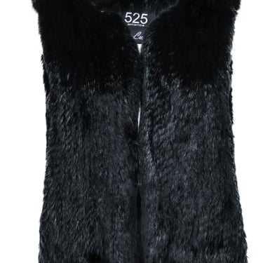 525 America - Black Rabbit Fur Open Vest Sz S/M