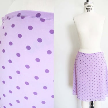 Vintage 2000s Lavender Purple Polka Dot Skirt M - Y2K Dotted Knee Length Skirt - Girly Fairy Kei Kawaii 