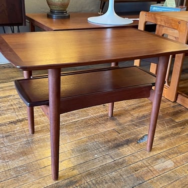 Danish Teak Side Table with slide out serving tray by HW Klein