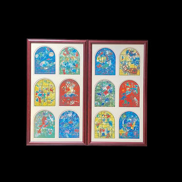 Vintage Set of 12 Framed JERUSALEM WINDOWS Prints by Marc Chagall Jewish Judaica Fine Art Prints 