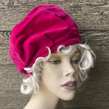 1960s pink velvet beret vintage magenta tam hat 