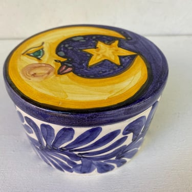 Vintage Casa Sol Crescent Moon Ceramic Box, Round Antigua Guatemala 4-3/4