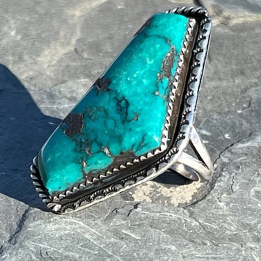 Vintage Southwest Sterling Silver and Turquoise Long Ring - Size 9 