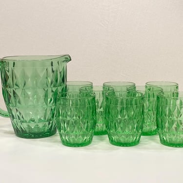 Jeanette Windsor Green Uranium Glass Drink Set 