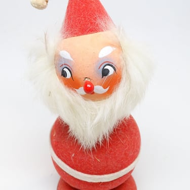Antique German Bobble Head Santa Candy Container, Hand Painted for Christmas, Fur Beard 