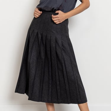 PLEATED WOOL SKIRT dark stormy grey charcoal vintage high waist kilt midi / 27 Inch Waist / Size 5 6 