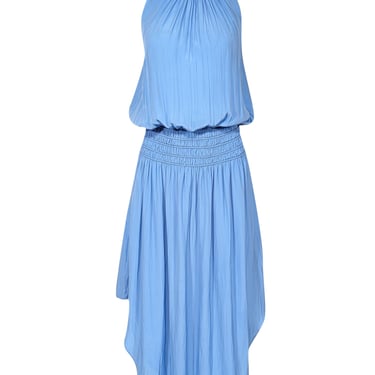 Ramy Brook - Light Blue Satin Smocked Waist Midi Dress Sz S