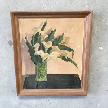 Vintage Calla Lilies Oil on Canvas Painting Signed 1949