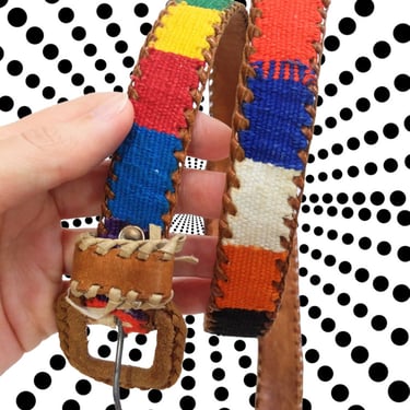 Colorful Vintage Woven Guatemalan Style Leather Belt 