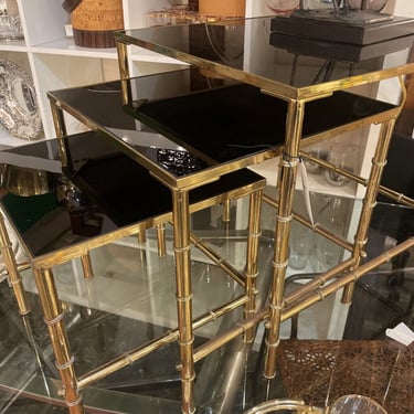 Maison Jansen brass faux bamboo nesting tables. Largest 19 x 19 x 19