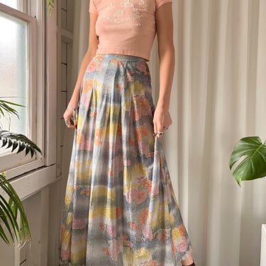 70s Metallic Floral Maxi Skirt