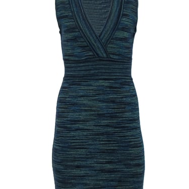Missoni - Blue & Green Striped Knit Plunge Sheath Dress Sz 6