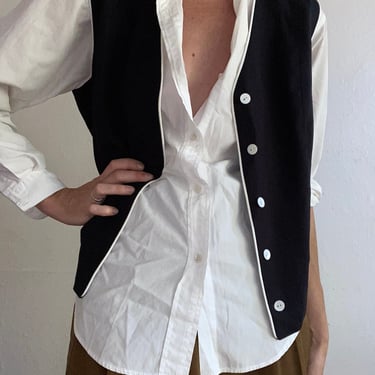 vintage linen blend black and white vest 
