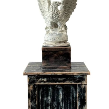 Antique American Architectural Painted Metal Eagle Statue Finial on Wood Pedestal Stand 