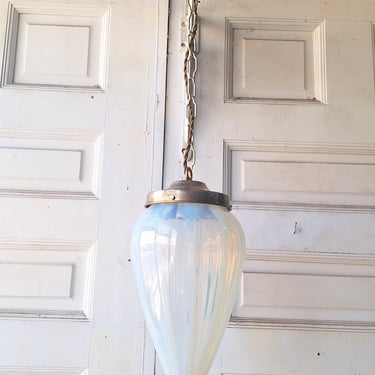 Antique Opalescent Glass Shade with Brass Base, Blown Glass Shade, Swirled Glass Vintage Pendant Light Fixture 070508 