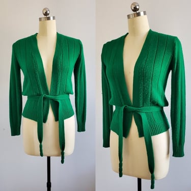 70s Cardigan Style Sweater with Matching Belt - 70s Sweater - Women's Vintage Size Small/Medium 