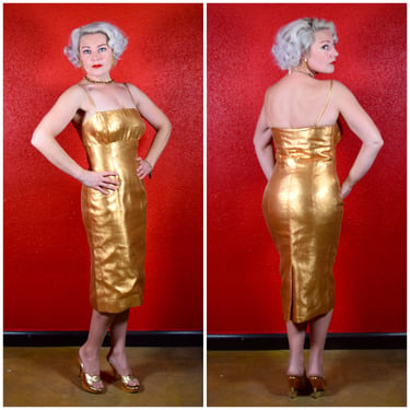 1950s Gold Lamé Bombshell Dress by Waggys 