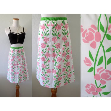 Vintage Floral Skirt - 60s 70s High Waisted Mini Skirt - Novelty Flower Print Spring Summer - Size Medium 