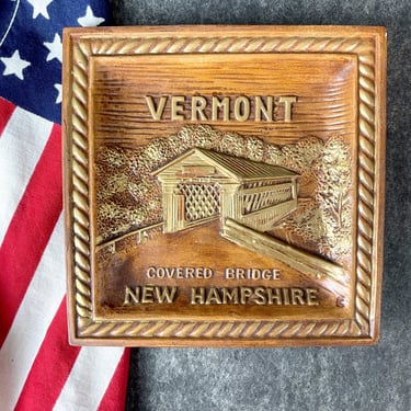 Vermont New Hampshire Covered Bridge decorative plate - vintage 1960s road trip souvenir 