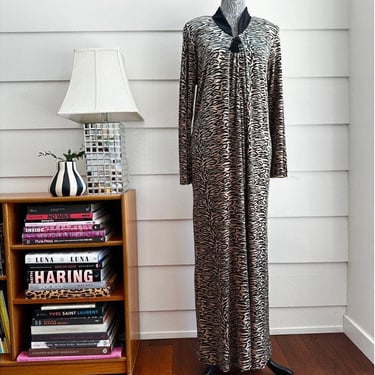 Vintage Velour Zebra Print Nightgown Dressing Robe size Small Hollywood Glam 