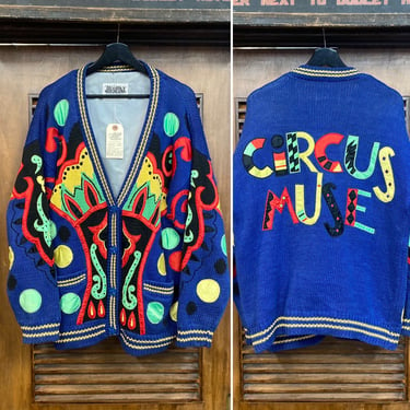 Vintage 1980’s “Circus Muse” New Wave Festive Cardigan Sweater, 80’s Knit Sweater, Vintage Clothing 