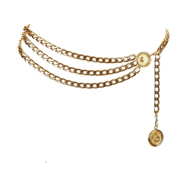 Chanel Gold Logo Medallion Chain Drop Belt