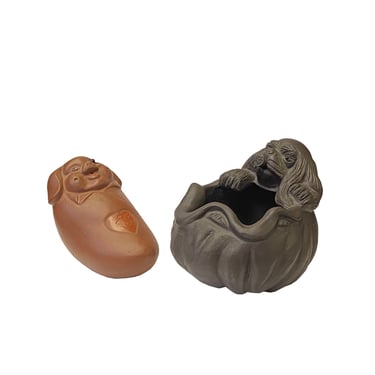 Two Oriental Small Ceramic Animal Figures Display Art Puppy & Piggy ws2380E 