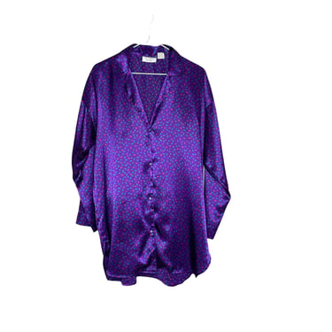 Vintage Victoria Secret Gold Label Purple Geometric Satin Sleep Shirt Nightgown, Size S 