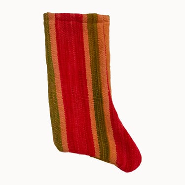 Handwoven Christmas Stocking - Vintage Striped Textile