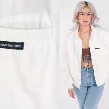 White MEMBERS ONLY Jacket 80s Cafe Racer Windbreaker Jacket Bomber Coat Vintage 1980s Lightweight Zip 90s Streetwear 42 Large 