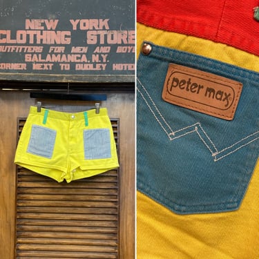 Vintage 1960’s Peter Max Pop Art Shorts Mod Denim, 60’s Mod Denim, 60’s Pop Art, Vintage Wranglers, Vintage Clothing 