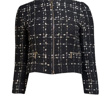 Ted Baker - Black w/ White & Metallic Pattern Bouclé Crop Jacket Sz 2