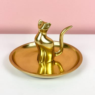 Brass Ring Dish with Cat Figure 