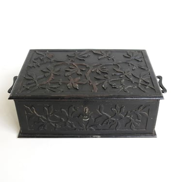 Arts and Crafts Victorian Antique Storage Safe Lidded Money Box Art Nouveau Cast Iron Lock Fireproof Treasure Chest Jewelry Archives 1880 