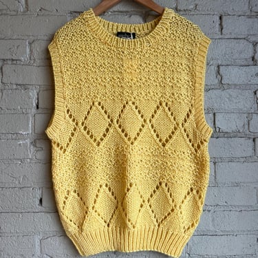 Large, Vintage 1980s 1990s Yellow Chunky Knit Sweater Vest 