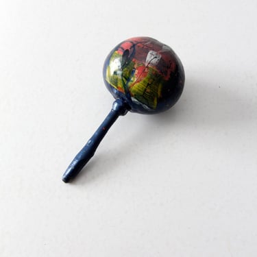 vintage maraca, painted blue southwestern shaker, Mexicana maracas 