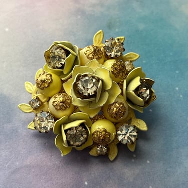 1960s yellow flower brooch enamel jeweled bouquet pin 