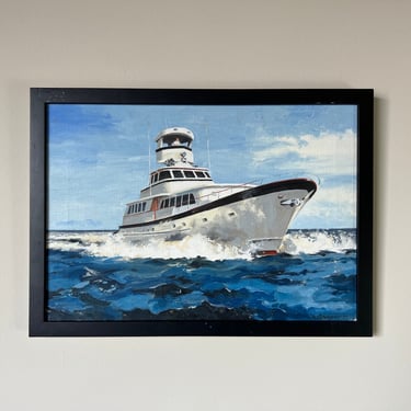 1980's M. Bomguis Nautical Yacht Oil on Canvas Painting, Framed 