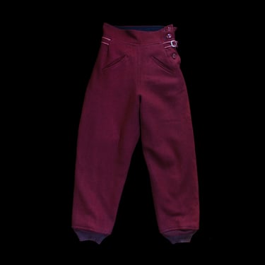 1930s Pants / 30s SKI Pants / Burgundy Wool Side Button 