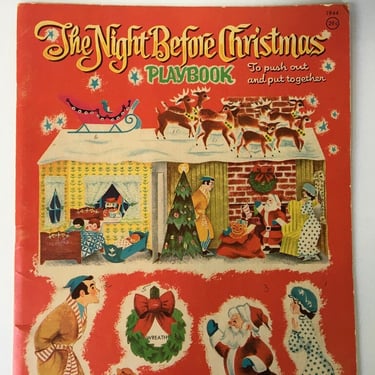 Vintage 40's Night Before Christmas Playbook, Punch Out Christmas Scene, Santa, Family And House, Whitman Publishing 