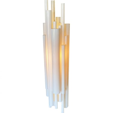 Modernist White Lucite Stacked Tube Chandelier by Rougier, Circa 1970s 