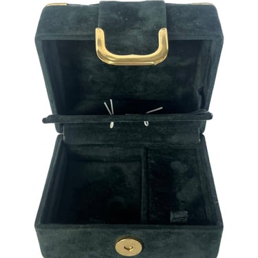 Vintage Green Velvet Jewelry Box, Small Jewelry Box, Jewelry Box Made in Thailand, Green and Gold Box, Velvet Decor, Small Storage Box 