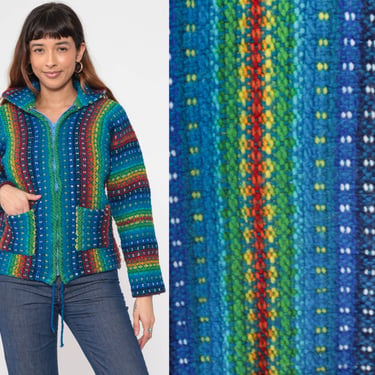 Rainbow Wool Jacket 00s Earth Ragz Striped Zip Up Knit Jacket Bohemian Y2K Vintage Hippie Multicolor Medium Large 
